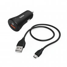 Kit Auto Incarcator Hama Qc 3.0 si Cablu micro-USB, 1.5m, negru