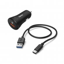 Incarcator Auto USB Hama, tip-C, 3 A + cablu USB-C, 1.5 m, negru