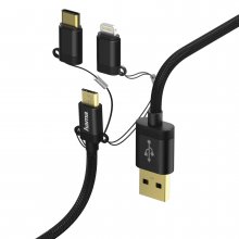 Cablu Micro USB 3 in 1  + adapot USB-Type-C/Lightning Hama, 1 m, negru