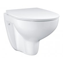 Set vas WC Grohe Bau Ceramic 39899000, suspendat, evacuare orizontala, rimless, capac soft close, ceramica sanitara, Alb