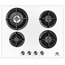 Plita Master Kitchen MKHG 6031PR-TCWH, Gaz, Sticla, 60 cm, 4 arzatoare, gratare fonta, arzator wok, aprindere integrata, sistem siguranta, Alb