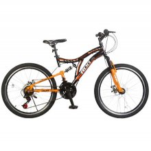 Bicicleta RDB Tatanir, 26 inch, Full suspension, 7x3 viteze, Frane disc, Negru/Portocaliu